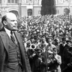 Lenin addressing vsevobuch troops on red square in moscow on may 25, 1919.